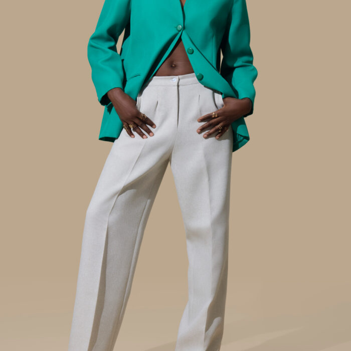 Soft Ivory Wide-Leg Trousers